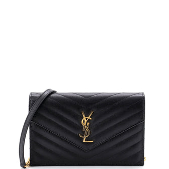 Saint Laurent Classic Monogram Wallet on Chain Matelasse Chevron Leather Small
