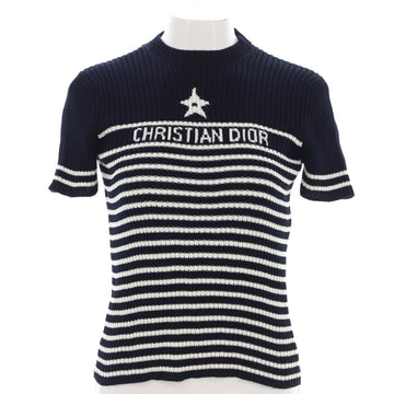 Christian Dior Women's Logo Striped Short Sleeve Crewneck Sweater Cotton