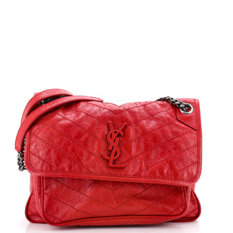Saint Laurent Niki Chain Flap Bag Matelasse Chevron Leather Medium