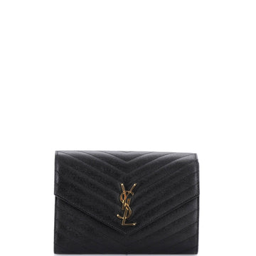 Saint Laurent Classic Monogram Envelope Wristlet Clutch Matelasse Chevron Leather