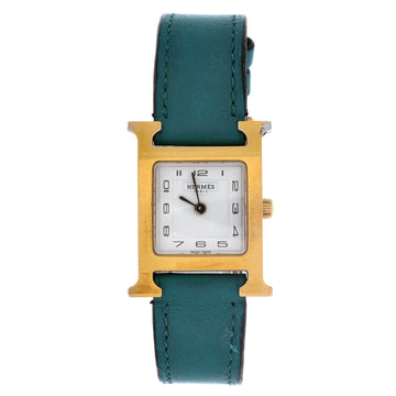 Hermes Heure H Quartz Watch Plated Metal and Leather 21