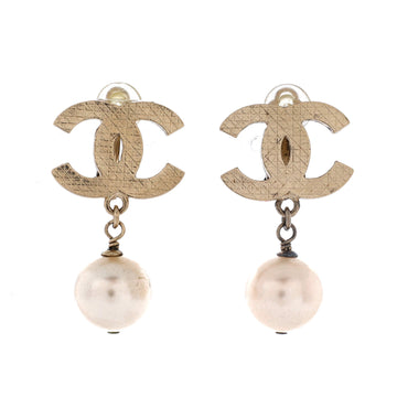 Chanel Vintage CC Drop Clip-On Earrings Metal with Faux Pearl