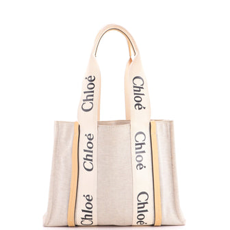 Chloe Woody Tote Canvas with Leather Medium