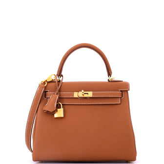 Hermes Kelly Handbag Brown Togo with Gold Hardware 25
