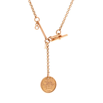 Hermes Ex-Libris Pendant Necklace 18K Rose Gold with Diamond Small