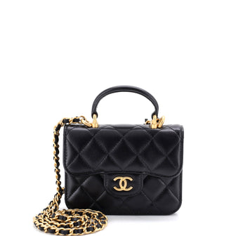 Chanel Top Handle Flap Coin Purse with Chain Quilted Lambskin