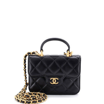 Chanel Top Handle Flap Coin Purse with Chain Quilted Lambskin
