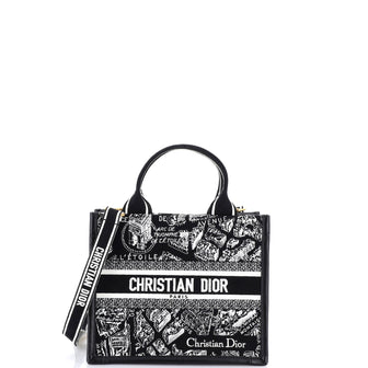 Christian Dior Book Tote with Strap Embroidered Canvas Small