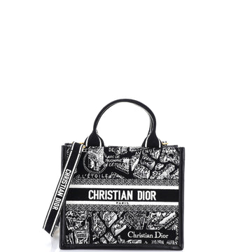 Christian Dior Book Tote with Strap Embroidered Canvas Small