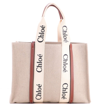 Chloe Woody Tote Canvas with Leather Large