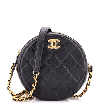 Chanel Round Chain Crossbody Bag Quilted Caviar Small