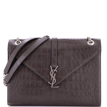Saint Laurent Classic Monogram Envelope Satchel Crocodile Embossed Leather Large