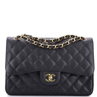 Chanel Vintage Classic Double Flap Bag Quilted Caviar Jumbo