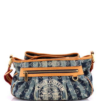 Louis Vuitton Porte Epaule Raye Handbag Striped Monogram Denim MM