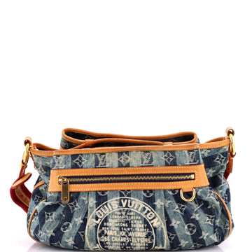 Louis Vuitton Porte Epaule Raye Handbag Striped Monogram Denim MM