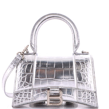 Balenciaga Hourglass Top Handle Bag Crocodile Embossed Leather XS