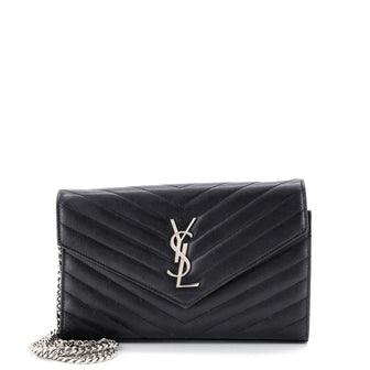 Saint Laurent Classic Monogram Wallet on Chain Matelasse Chevron Leather Medium