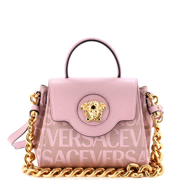 Versace La Medusa Top Handle Bag Printed Canvas and Leather Small
