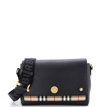 Burberry Note Crossbody Bag Leather with Vintage Check Canvas Medium