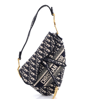 Christian Dior Saddle Handbag Logo Embroidered Oblique Canvas Medium