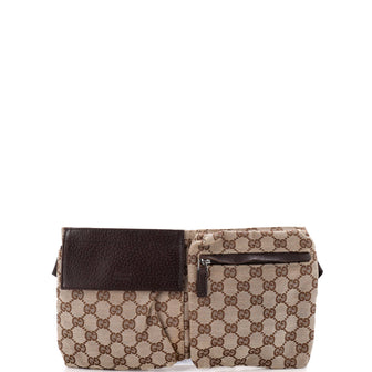 Gucci Vintage Double Belt Bag GG Canvas with Leather