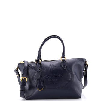 Prada Embossed Logo Convertible Tote Glace Calf Small