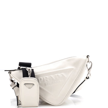 Prada Triangle Logo Zip Crossbody Bag Embossed Leather Mini