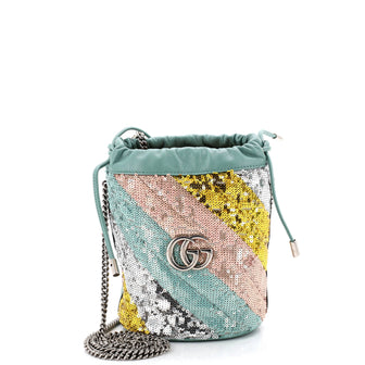 Gucci GG Marmont Bucket Bag Diagonal Quilted Sequins Mini