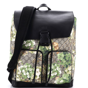 Gucci Buckle Backpack Blooms Print GG Coated Canvas and Leather