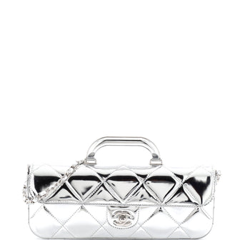 Chanel Top Handle Clutch with Chain Quilted Metallic Mirror Calfskin