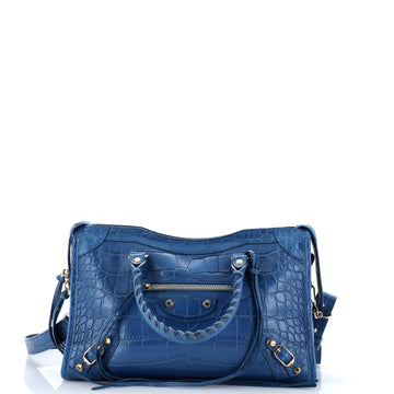 Balenciaga City Classic Studs Bag Crocodile Embossed Leather Small