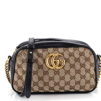 Gucci GG Marmont Shoulder Bag Diagonal Quilted GG Canvas with Leather Small
