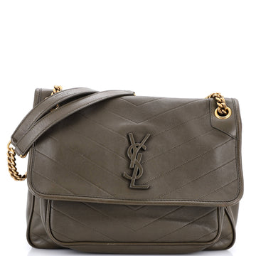 Saint Laurent Niki Chain Flap Bag Matelasse Chevron Leather Medium