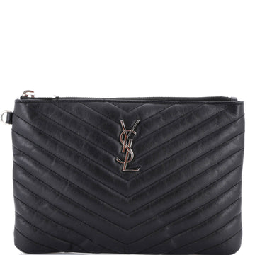 Saint Laurent Classic Monogram Wristlet Pouch Matelasse Chevron Leather Small