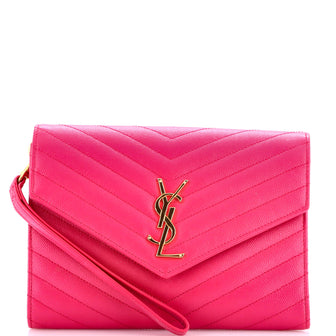 Saint Laurent Classic Monogram Envelope Wristlet Clutch Matelasse Chevron Leather