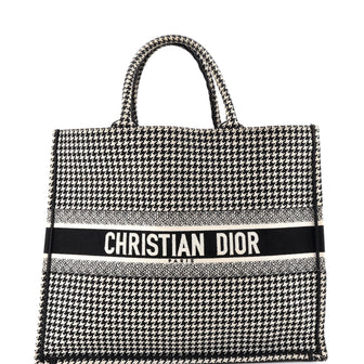 Christian Dior Book Tote Houndstooth Canvas Large