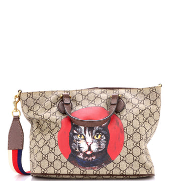 Gucci Convertible Soft Tote Mystic Cat Print GG Coated Canvas Small