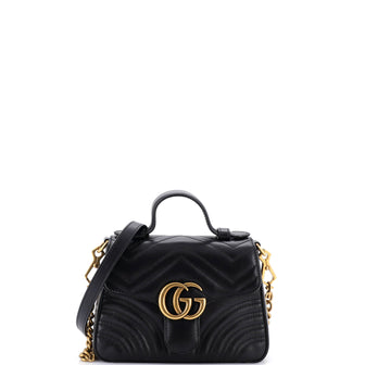 Gucci GG Marmont Top Handle Flap Bag Matelasse Leather Mini