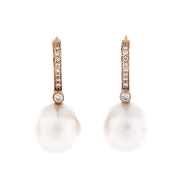 Tiffany & Co. South Sea Noble Dangle Earrings 18k Rose Gold with Cultured Pearls and Diamonds