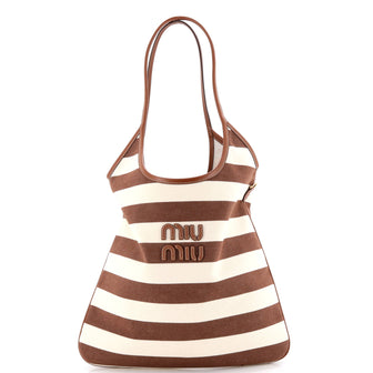 Miu Miu Ivy Hobo Bag Striped Canvas Tall