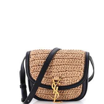 Saint Laurent Kaia Shoulder Bag Raffia with Leather Small