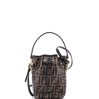 Fendi Mon Tresor Bucket Bag Zucca Embossed Leather Mini