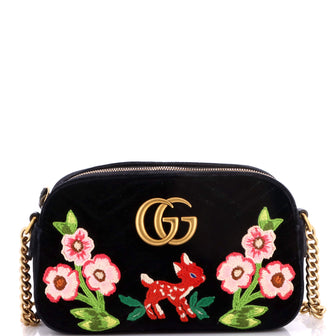 Gucci GG Marmont Camera Bag Embroidered Matelasse Velvet Small