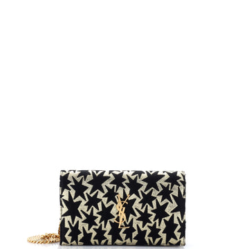 Saint Laurent Classic Monogram Wallet on Chain Woven Fabric