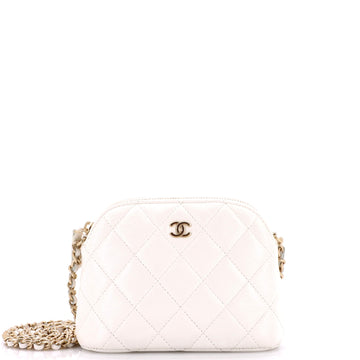 Chanel CC Dome Zip Clutch with Chain Quilted Caviar Mini