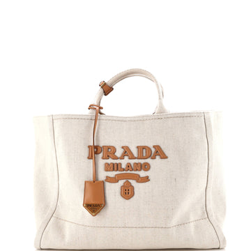 Prada Logo Tote Linen Blend Large