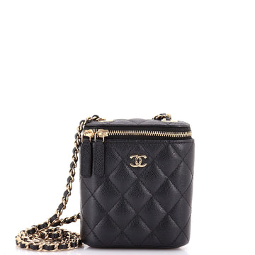 Chanel Vertical Classic Vanity Case with Chain Quilted Caviar Small