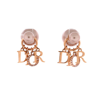 Christian Dior Tribales Dangle Dior Logo Stud Earrings Metal with Faux Pearls and Crystals