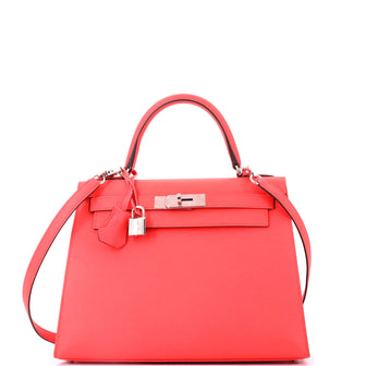 Hermes Kelly Handbag Pink Epsom with Palladium Hardware 28