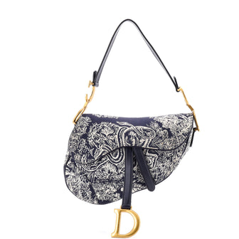 Christian Dior Toile De Jouy Saddle Bag Embroidered Canvas Medium
